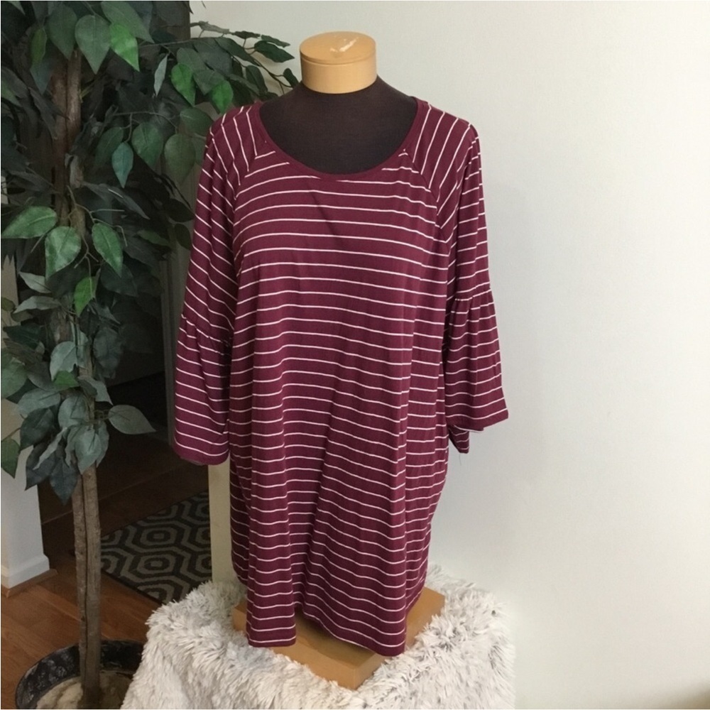 Chaps short sleeve tee Womans 3X flutter sleeve maroon & white stripe